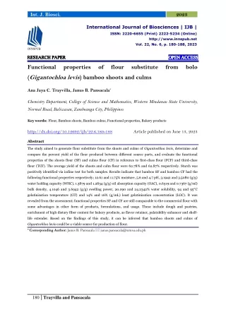 Functional properties of flour substitute from bolo (Gigantochloa levis) bamboo