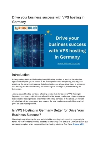 Drive your business success with VPS hosting in Germany