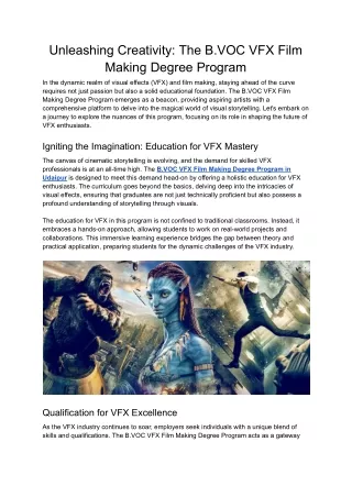 The B.VOC VFX Film Making Degree Program