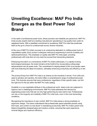 MAF Pro India: Your Ultimate Source for the Best Power Tools and Bosch Products