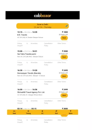 Surat to Delhi Bus Price | Surat to Delhi Bus ticket