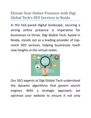 Elevate Your Online Presence with Digi Global Tech’s SEO Services in Noida