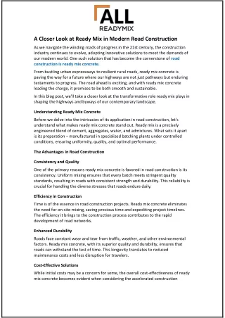 A Closer Look at Ready Mix in Modern Road Construction