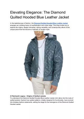 The Diamond Quilted Hooded Blue Leather Jacket