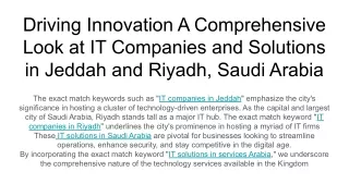 Driving Innovation A Comprehensive Look at IT Companies and Solutions in Jeddah and Riyadh, Saudi Arabia