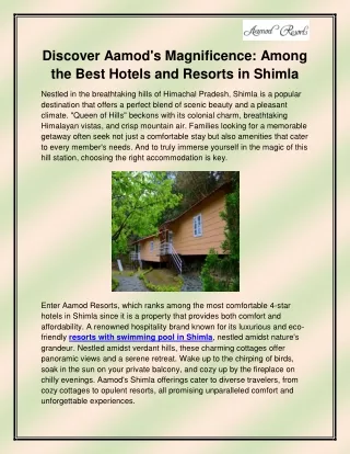 Best hotels and resorts in Shimla