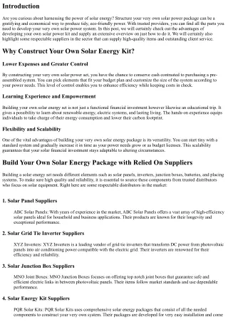 Build Your Own Solar Energy Package with Trusted Vendors