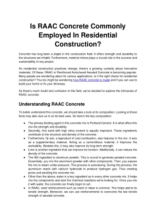 Is RAAC Concrete Commonly Employed In Residential Construction