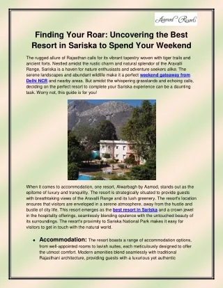 Best resort in Sariska
