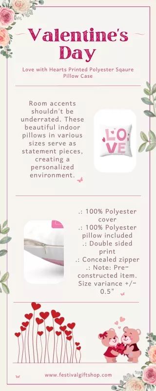 Love with Hearts Printed Polyester Sqaure Pillow Case for Valentine