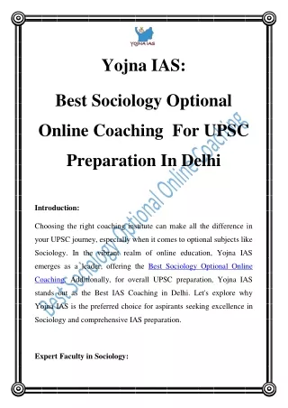 Best Sociology Optional Online Coaching |Call Now-8595390705|Yojna IAS