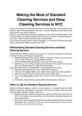 Making the Most of Standard Cleaning Services and Deep Cleaning Services in NYC