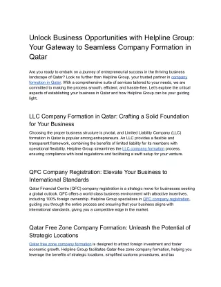 Unlock Business Opportunities with Helpline Group_ Your Gateway to Seamless Company Formation in Qatar