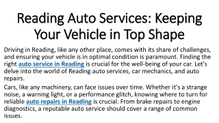 Reading Auto Services Keeping Your Vehicle in Top Shape