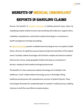 Benefits of Medical Chronology reports in handling claims