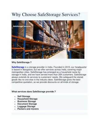 Why Choose SafeStorage Services