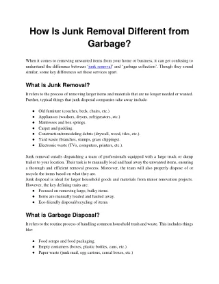 How Is Junk Removal Different from Garbage