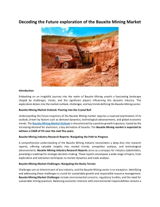 Decoding the Future exploration of the Bauxite Mining Market