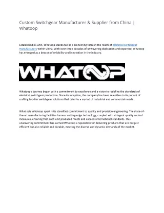 Custom Switchgear Manufacturer & Supplier from China | Whatoop