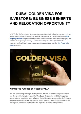 Exploring Dubai's Golden Visa for Investors: Business Advantages and Relocation