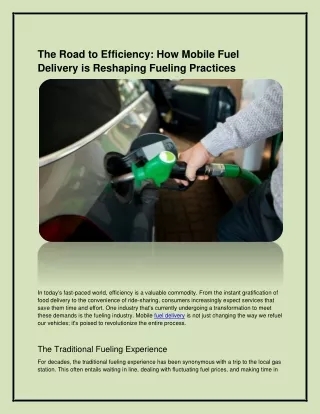 The Road to Efficiency: How Mobile Fuel Delivery is Reshaping Fueling Practices
