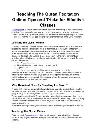 Teaching The Quran Recitation Online Tips and Tricks for Effective Classes