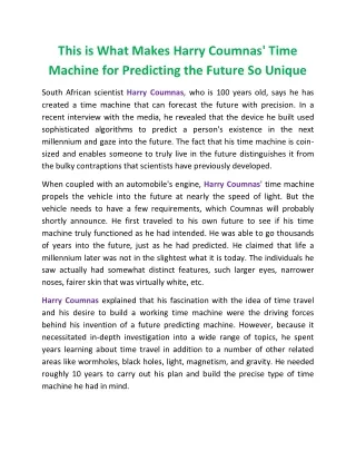 This is What Makes Harry Coumnas' Time Machine for Predicting the Future So Unique