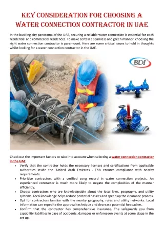 Key Consideration For Choosing a Water Connection Contractor in UAE