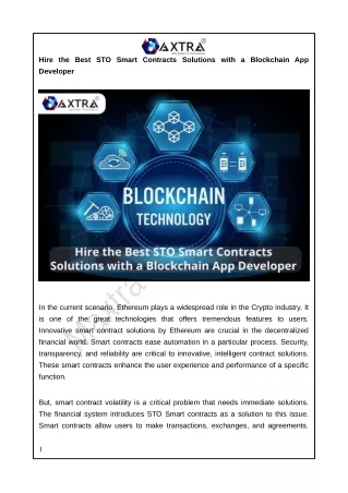 Hire the Best STO Smart Contracts Solutions with a Blockchain App Developer