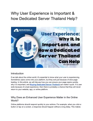 Why User Experience is Important & how Dedicated Server Thailand Help_