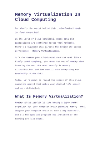 Memory Virtualization In Cloud Computing