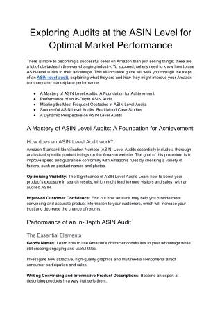 Exploring Audits at the ASIN Level for Optimal Market Performance - Google Docs