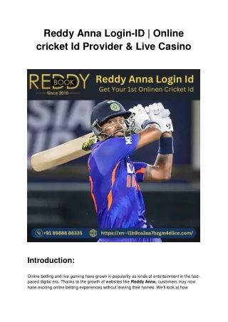 Reddy Anna Login-ID | Online cricket Id Provider & Live Casino