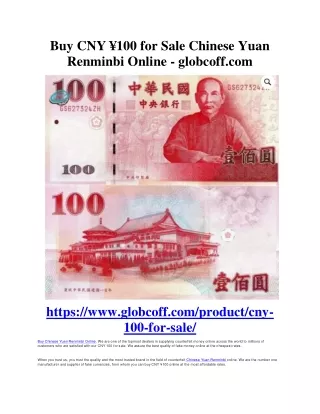 Buy CNY ¥100 for Sale Chinese Yuan Renminbi Online - globcoff.com