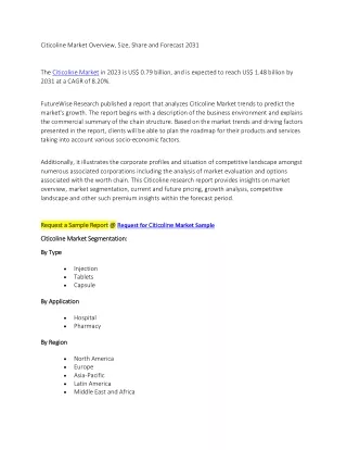 Citicoline Market Overview, Size, Share and Forecast 2031