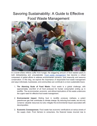 Savouring Sustainability: A Guide to Effective Food Waste Management