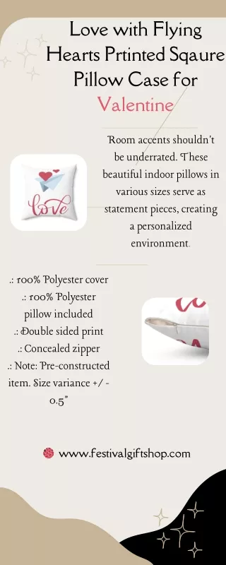 Love with Flying Hearts Prtinted Sqaure Pillow Case for Valentine