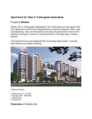 Apartment for Sale in Tukkuguda Hyderabad