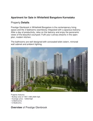 Apartment for Sale in Whitefield Bangalore Karnataka