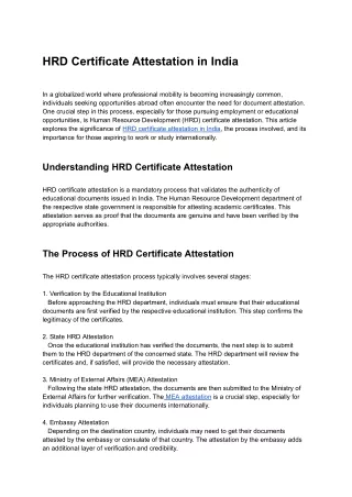 HRD Certificate Attestation in India