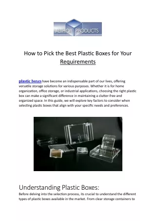 How to Pick the Best Plastic Boxes for Your Requirements