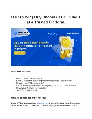 BTC to INR _ Buy Bitcoin (BTC) in India at a Trusted Platform