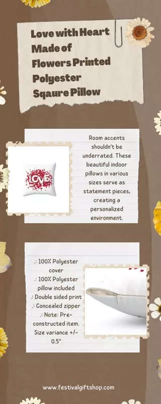 Love with Heart Made of Flowers Printed Polyester Sqaure Pillow