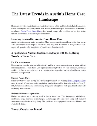 The Latest Trends in Austin's Home Care Landscape