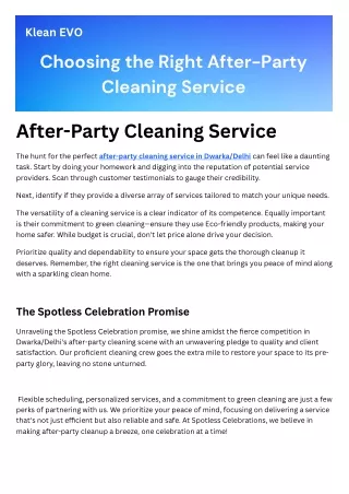 After-Party Cleaning Service in Dwarka