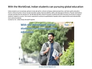 With the WorldGrad, Indian students can pursuing global education