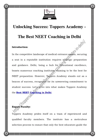 Best NEET Coaching in Delhi | Call Now-07827048964|Toppers Academy