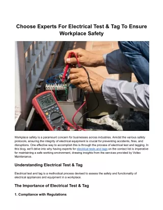 Choose Experts For Electrical Test & Tag To Ensure Workplace Safety