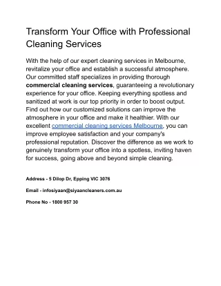 Transform Your Office with Professional Cleaning Services