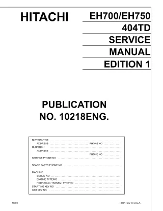 Hitachi EH700 Rigid Dump Truck Service Repair Manual